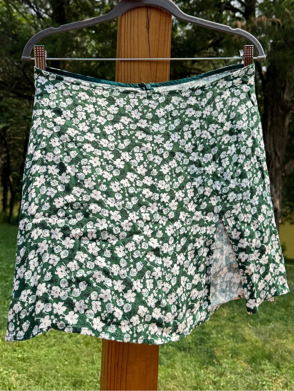 Reformation Green Floral A-Line Mini Skirt